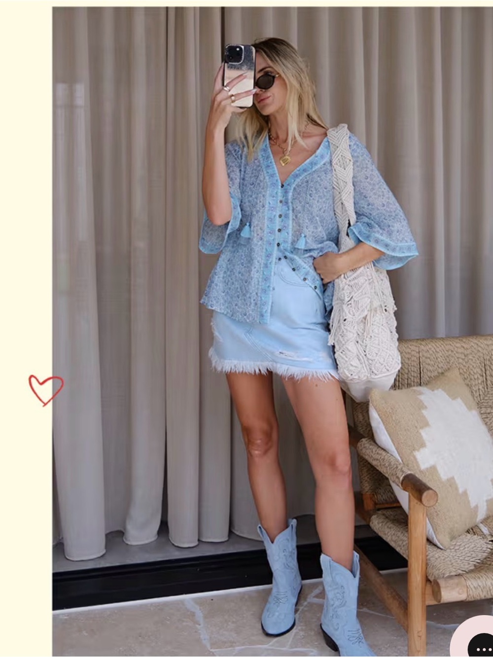 Spell Daydreamer Light Blue Frayed Denim Mini Skirt